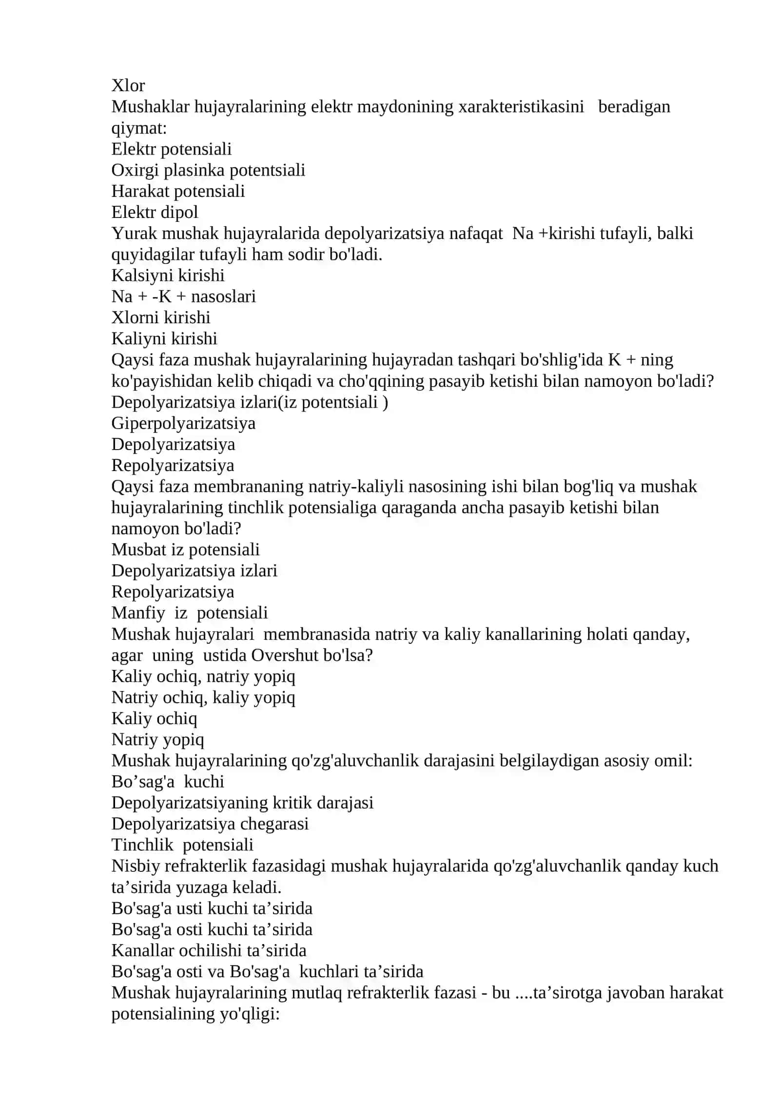 Mushak hujayralari potensiali 2