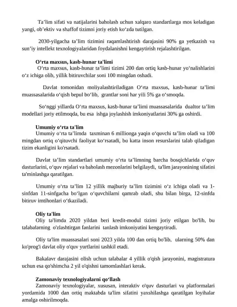 O'zbekiston talim tizimi va undagi islohotlar 2