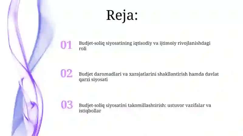 Budjet-soliq siyosatining asosiy yo'nalishlari 2