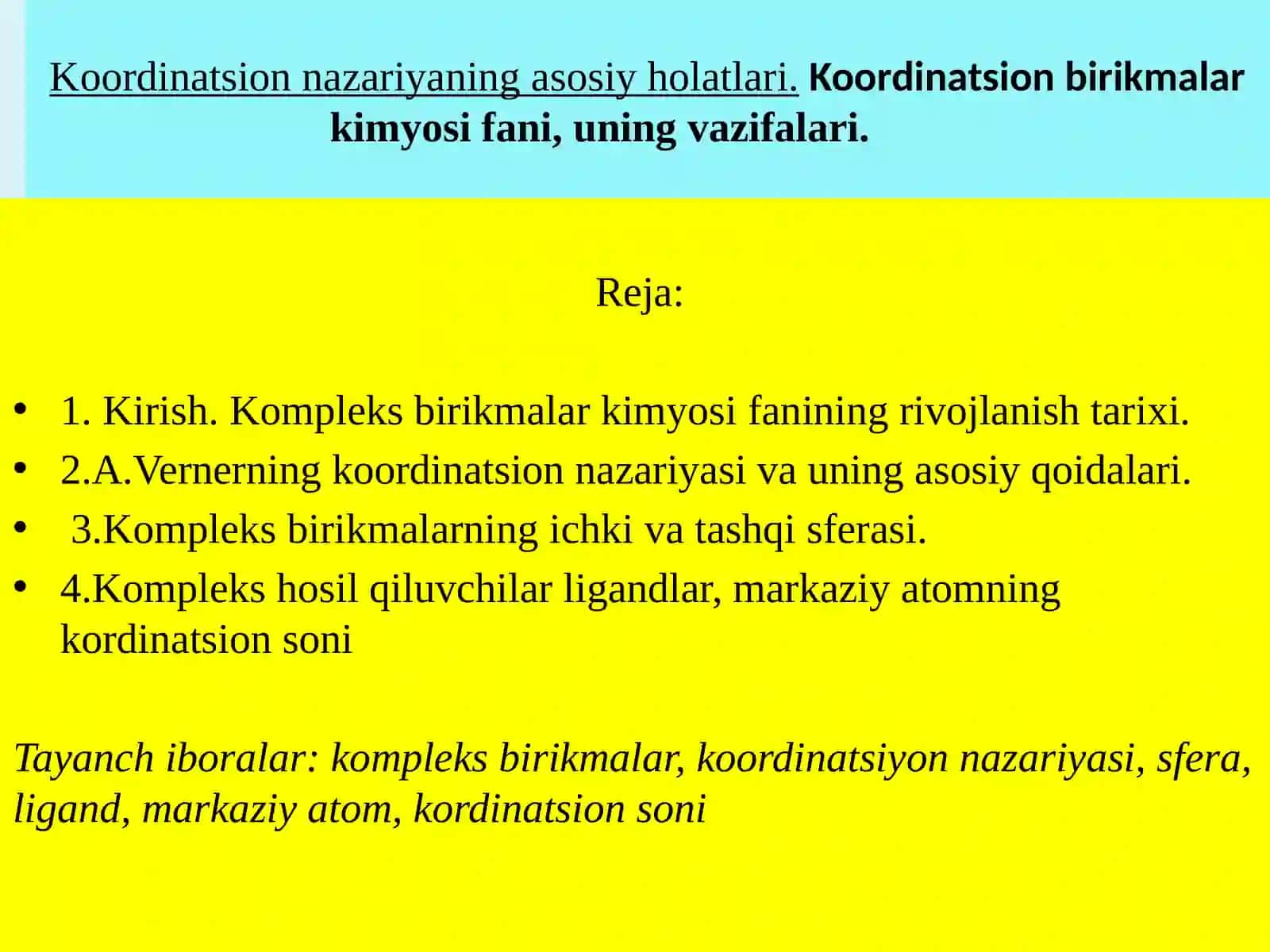 Koordinatsion birikmalar kimyosi fani 2