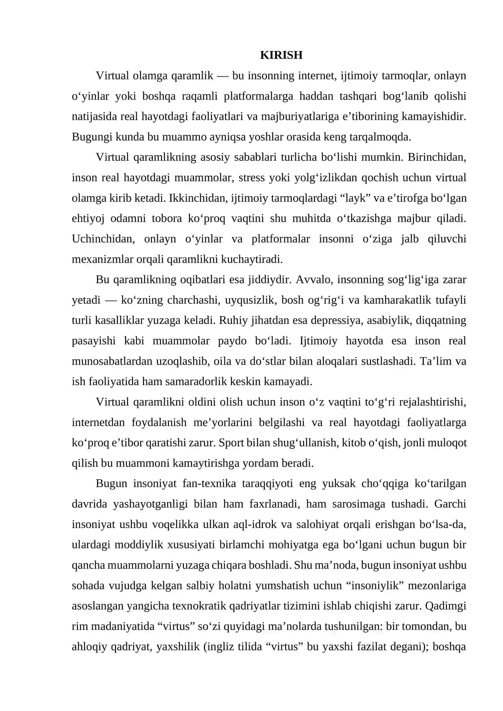 VERTUAL OLAMGA QARAMLIK VA UNING OQIBATLARI 2