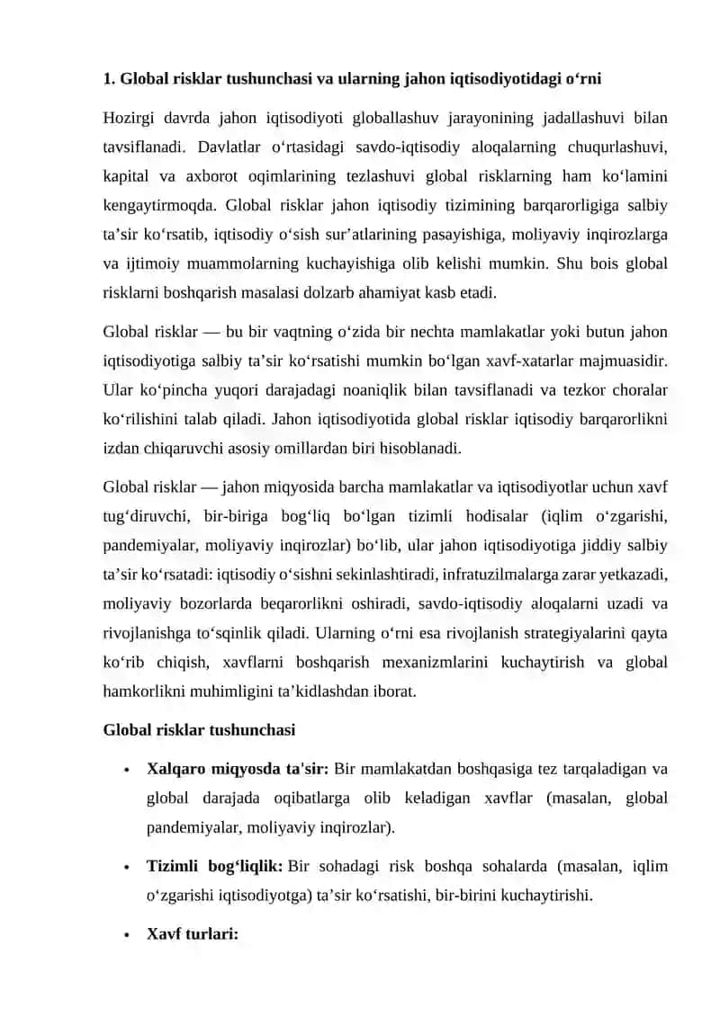 JAHON IQTISODIYOTIDA GLOBAL RISKLARNI BOSHQARISH 2