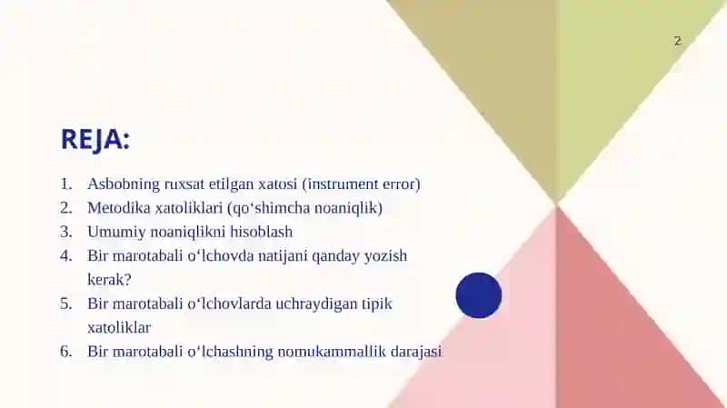 Bir marotabali o'lchash natijalarini qayta ishlash 2