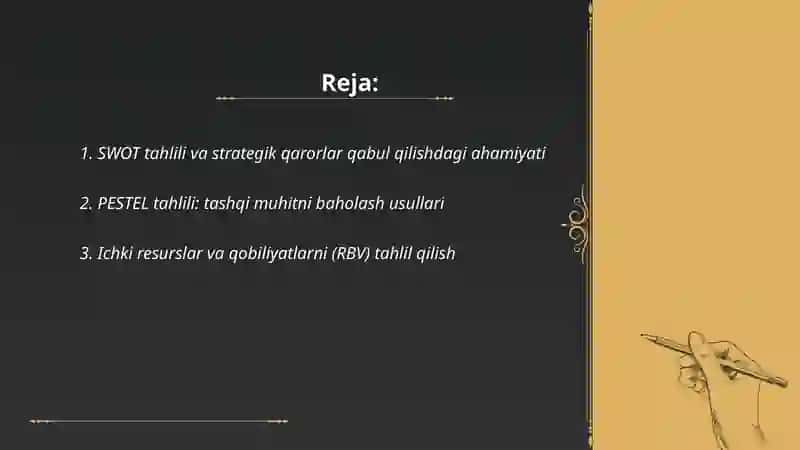 SWOT va PESTEL tahlili 2