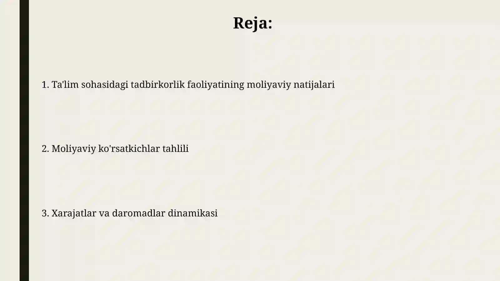 Ta'lim sohasidagi tadbirkorlik faoliyatining moliyaviy natijalari 2