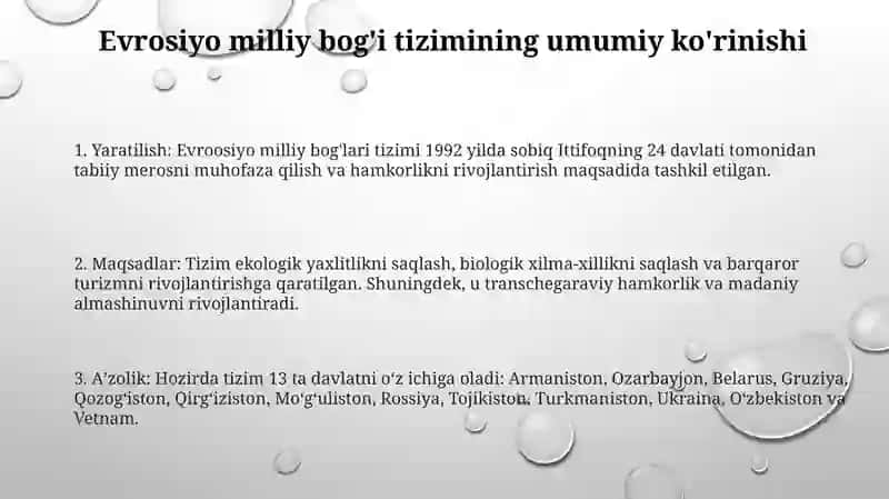 Yevrosiyo Milliy BogʻLar Va QoʻRiqxonalari 2
