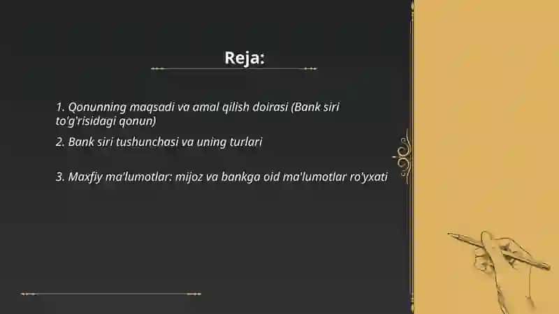 Bank siri togrisidagi qonun 2