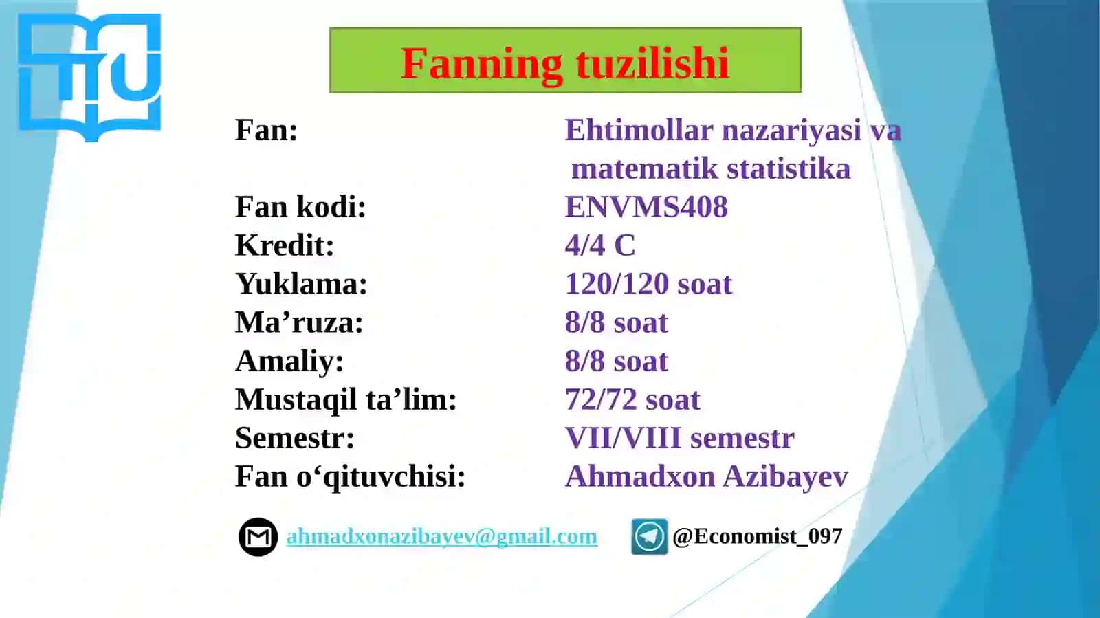 Ehtimollarnazariyasi va matematik statistika 2
