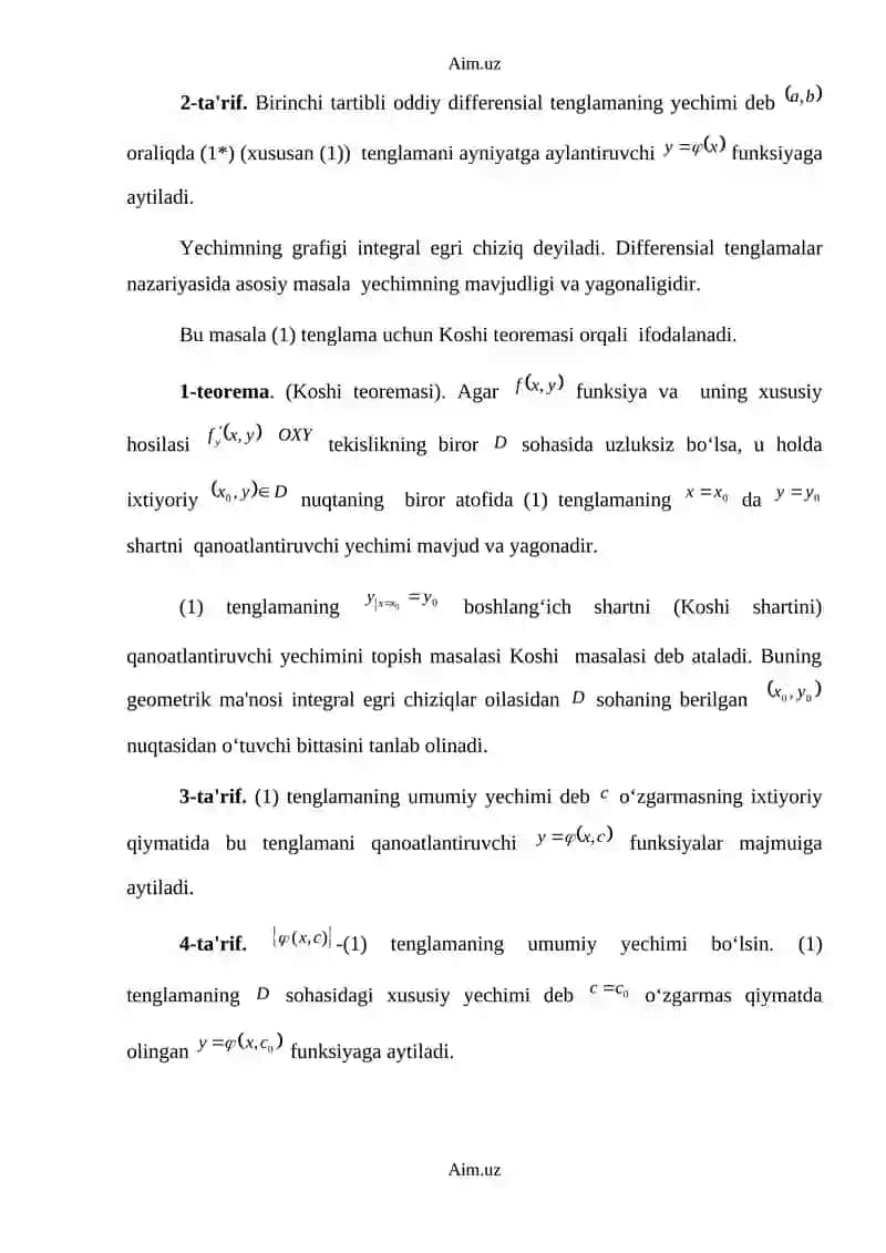 Birinchi tаrtibli diffеrеnsiаl tеnglаmаlаr 2