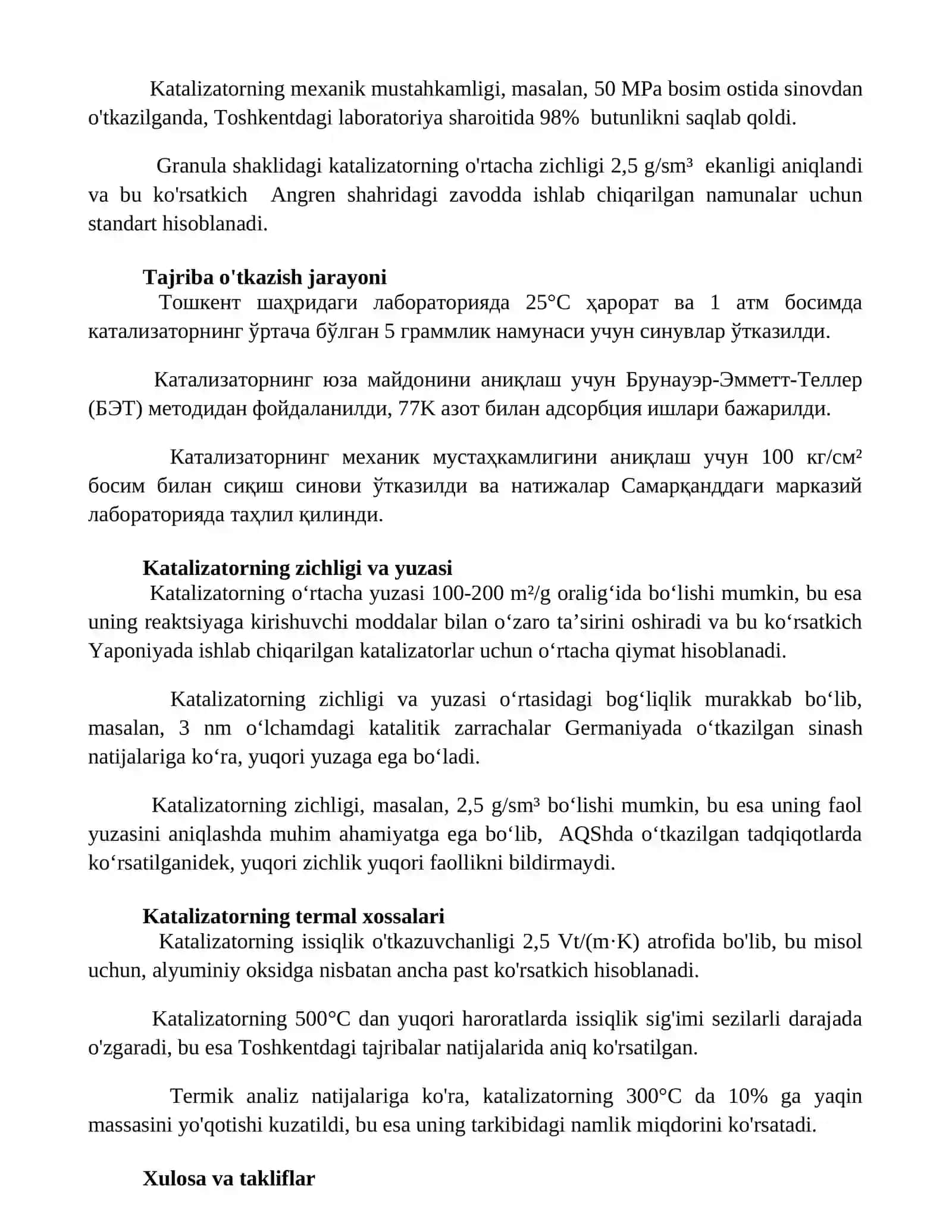 Kataliztorning ayrim fizik xossalari referat tayyorlash 2