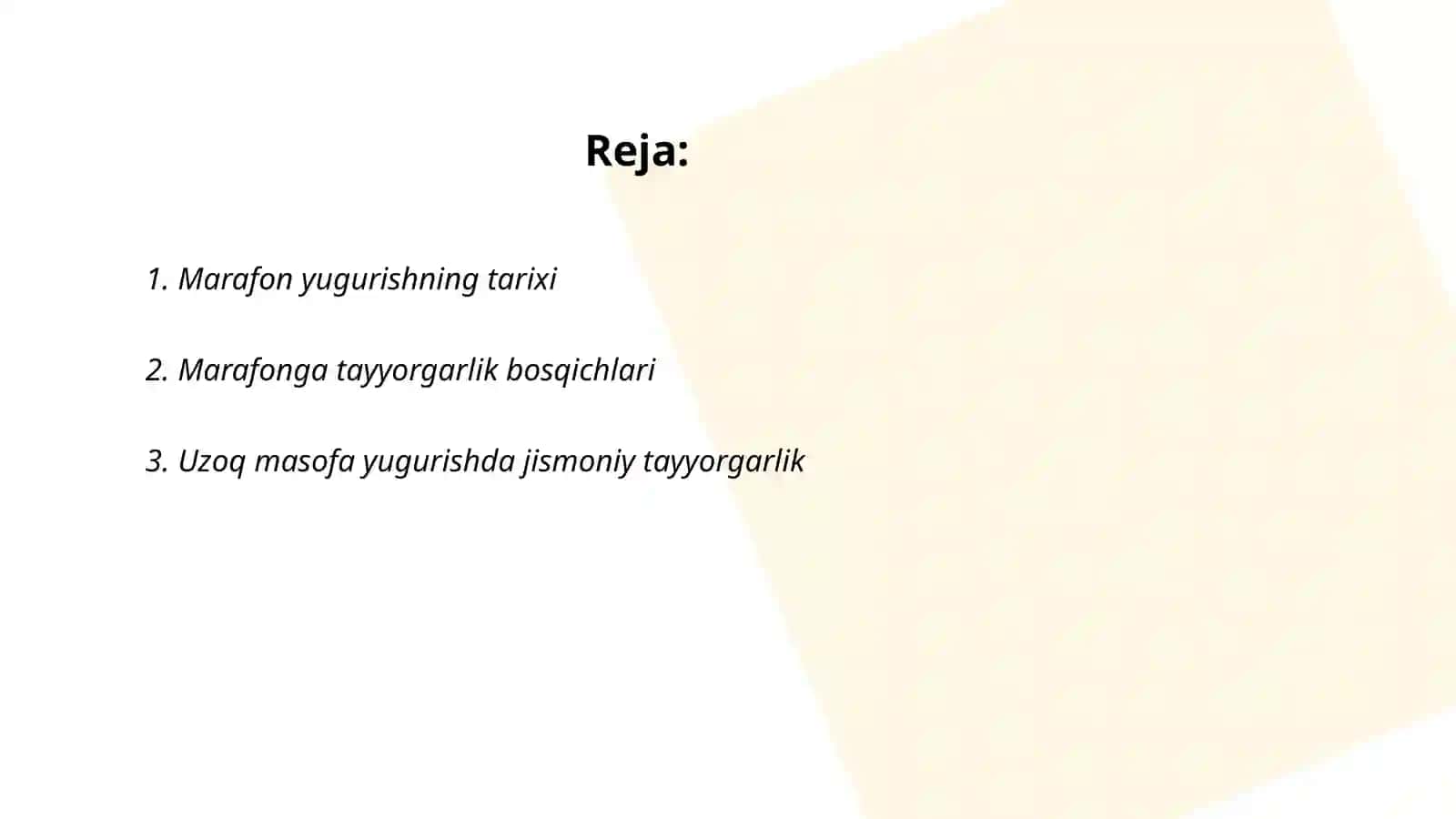 Marofon yugurish turni metodikasini urganish 2