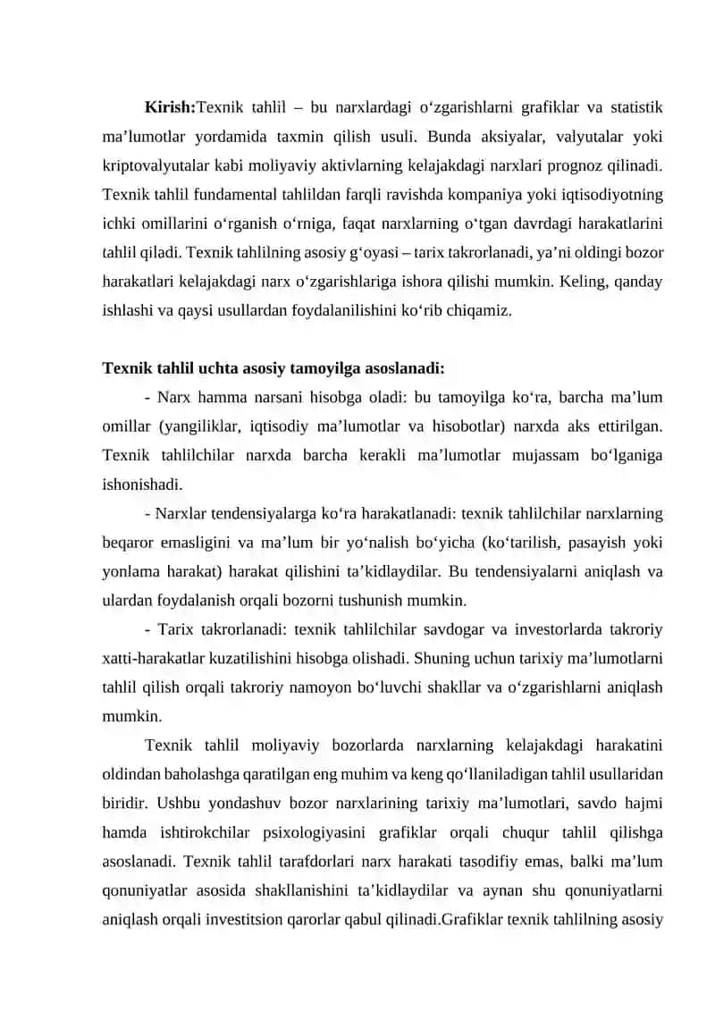 TEXNIK TAHLIL: GRAFIKLAR BILAN ISHLASH 2