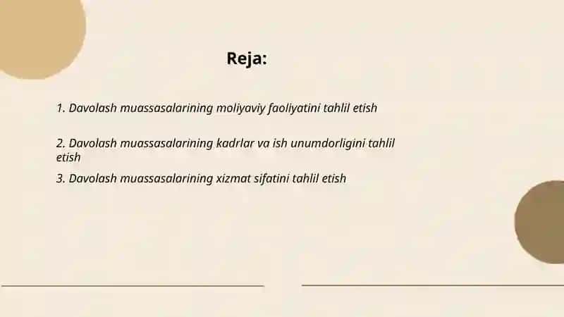 Davolash muassalarning faoyatni tahlil etish 2