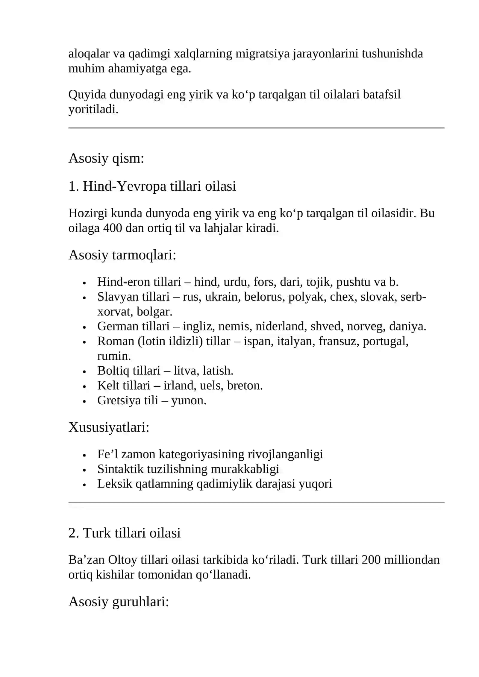 Dunyo tillari tasnifi va tavsifi 2