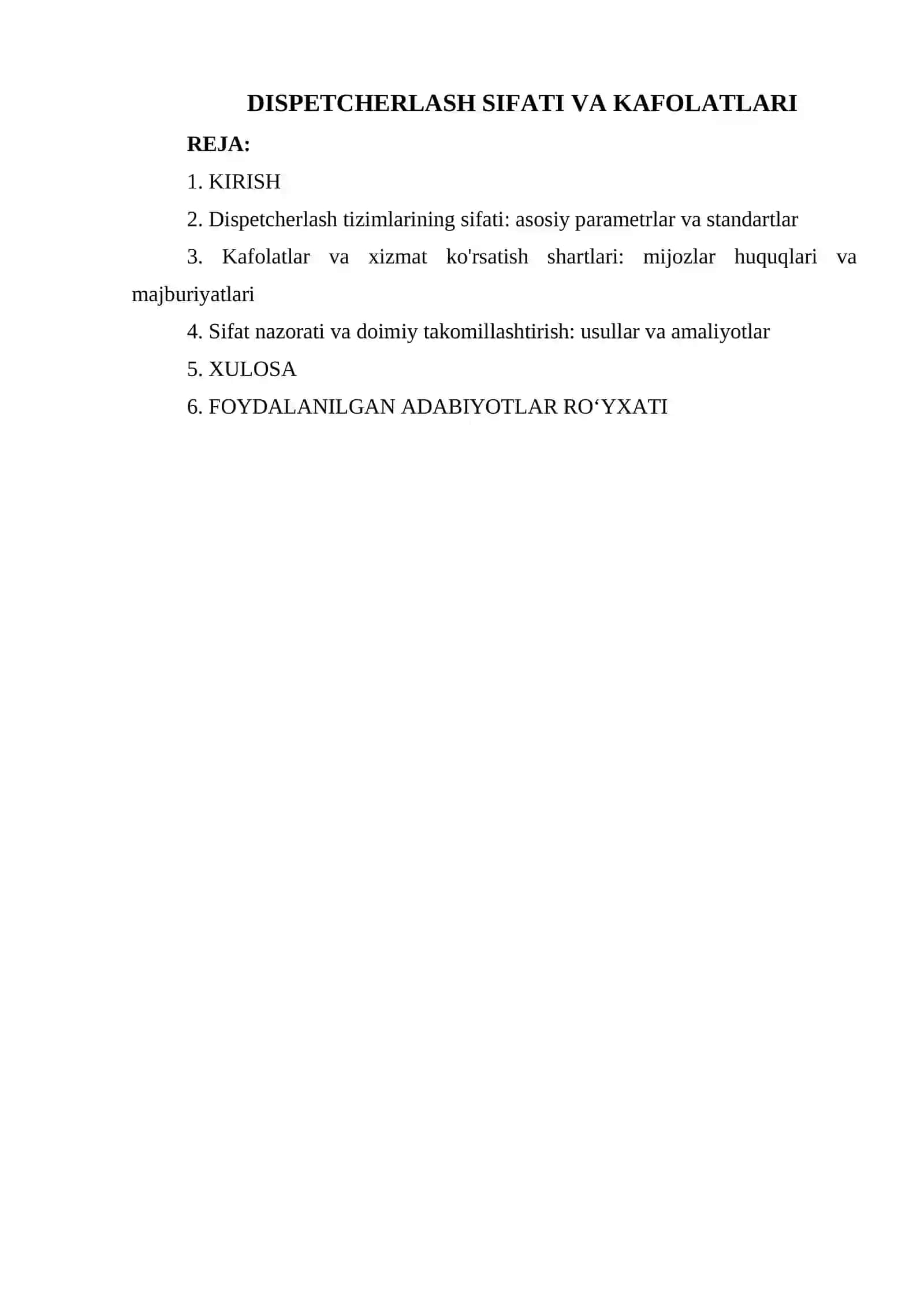 DISPETCHERLASH SIFATI VA KAFOLATLARI 2