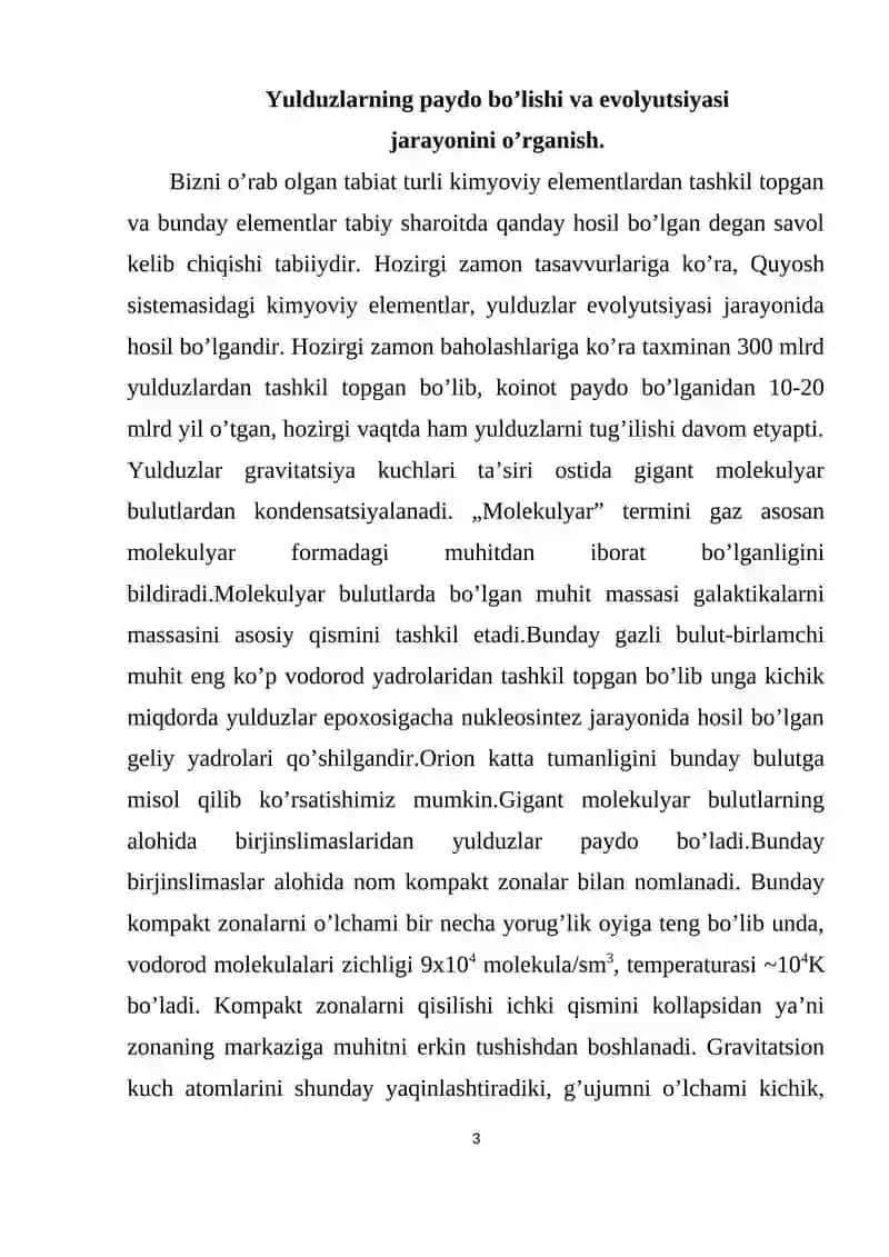 YULDUZLARNING PAYDO BO’LISHI VA EVOLYUTSIYASI 2