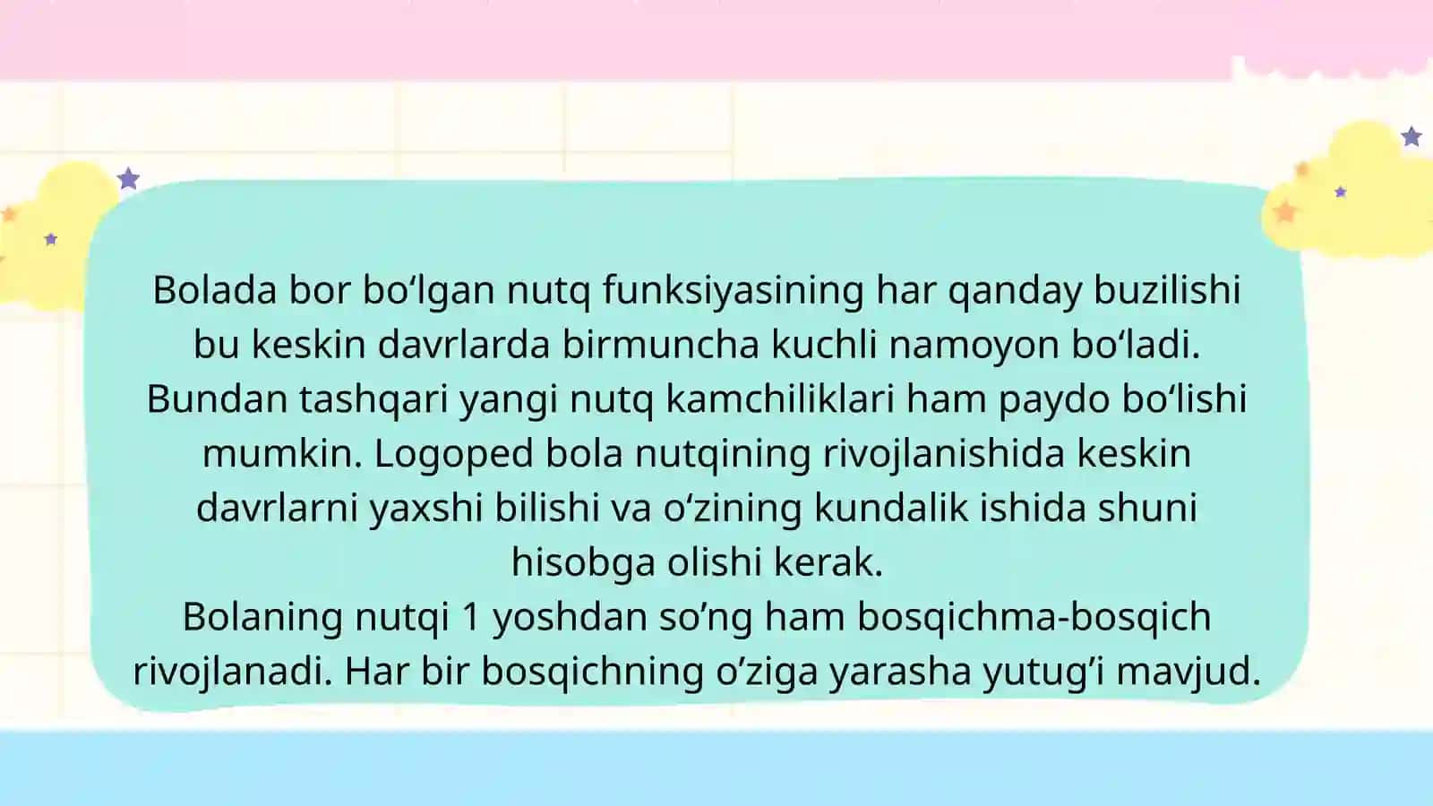 Bolalar nutqining me'yoriy rivojlanishi davrlari 2