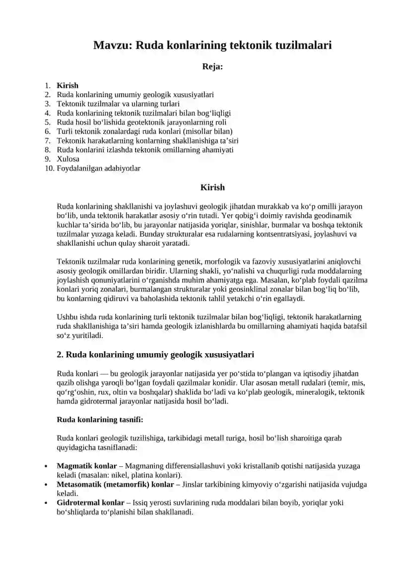 Ruda konlarining vulkanogen tuzilishi 2