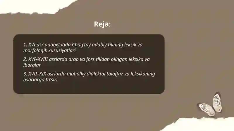 XVI-XX asrlar adabiyatining til xususiyatlari 2