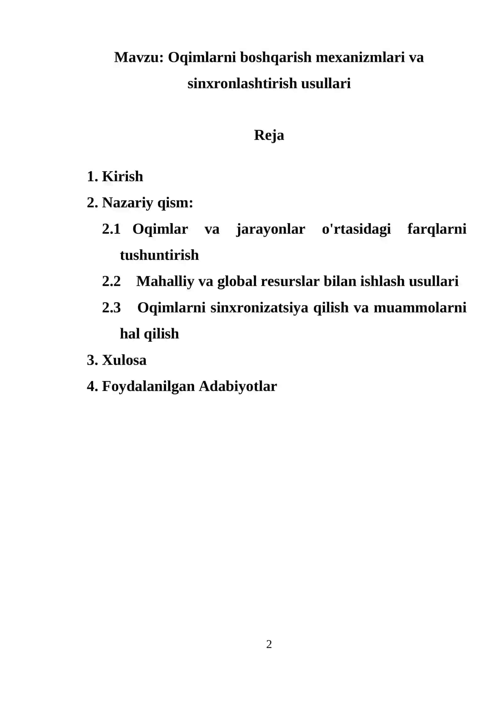 Oqimlarni boshqarish mexanizmlari va sinxronlashtirish usullari 2