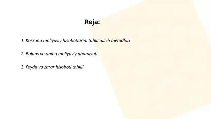 Korxonalar moliyasi va moliyaviy ahvolini baholash 2