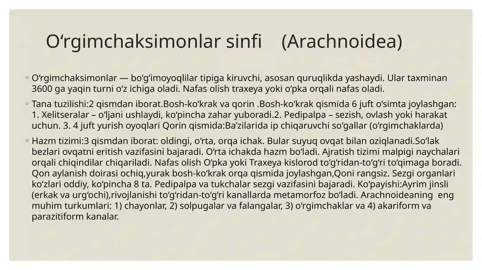 O’rgimchaksimonlar sinfi 2