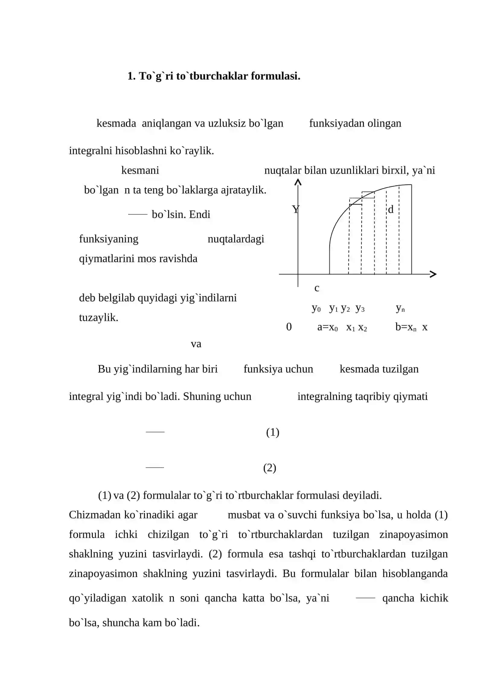 Aniq integrallarni taqribiy hisoblash. Xosmas integrallar 2