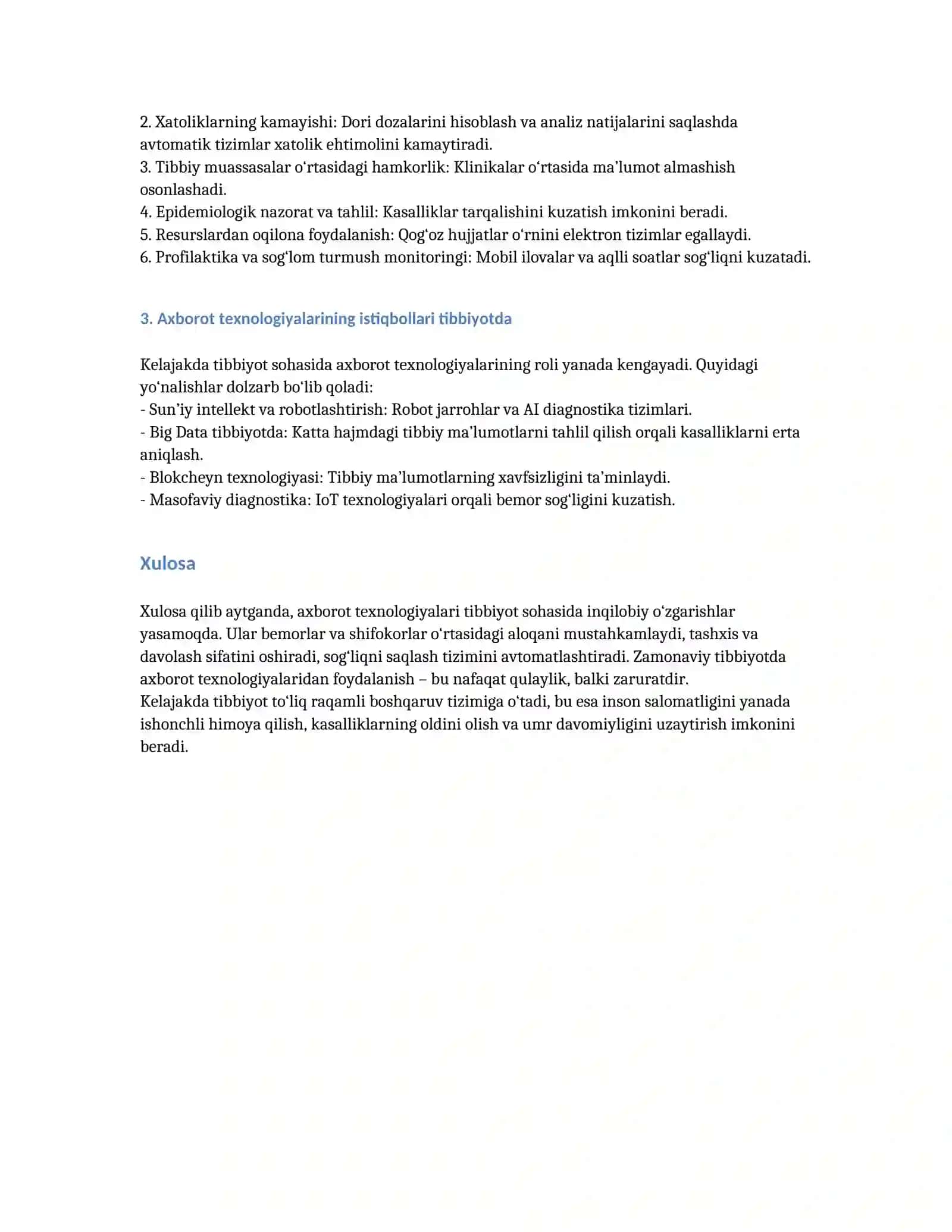 Tibbiyotda axborot texnologiyalarining o‘rni va ahamiyati 2