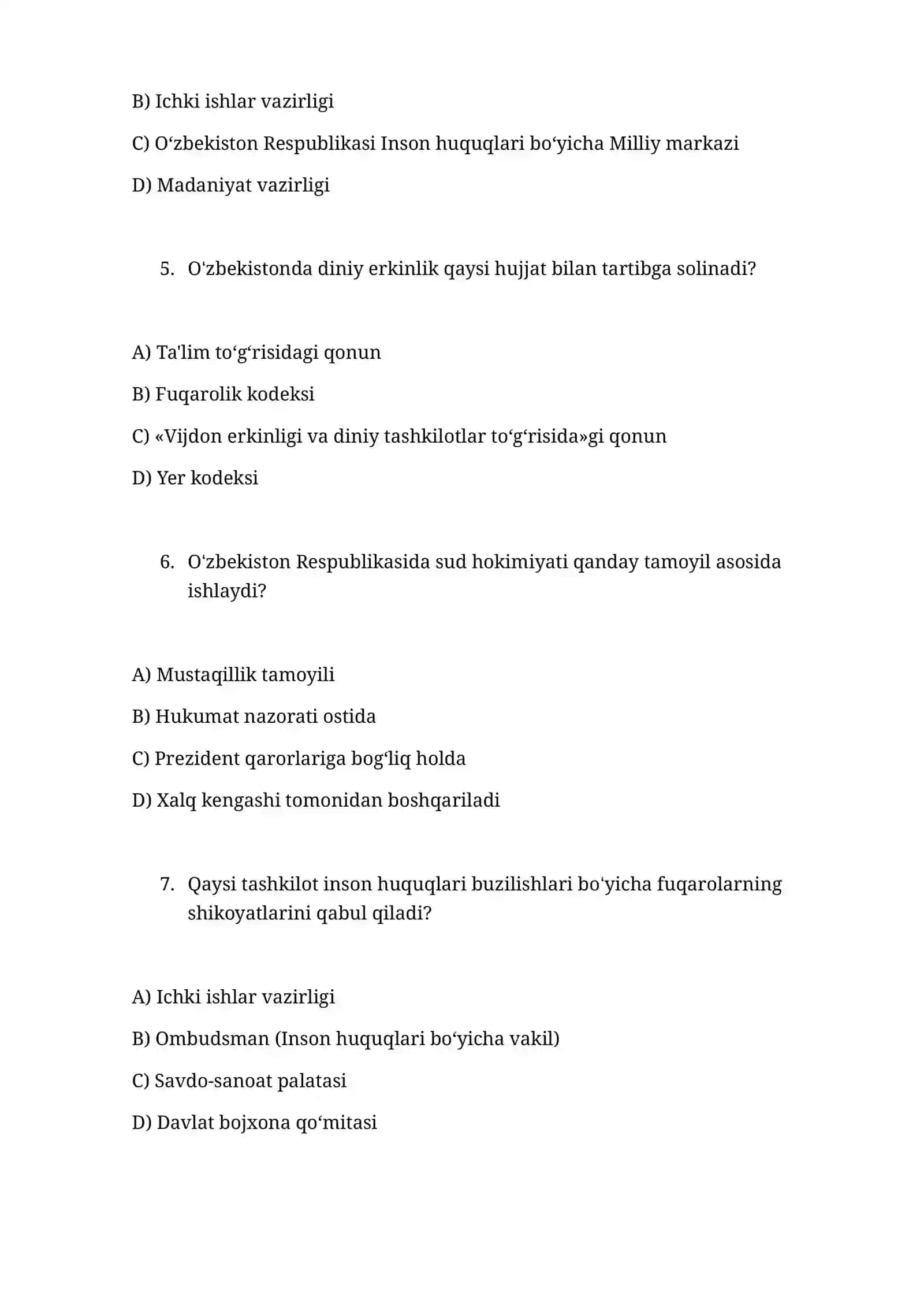 Huquqshunoslik Test Savollari 2