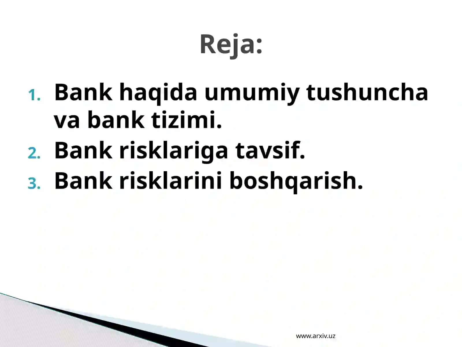 Bank faoliyati va risklarni boshqarishni tahlil etish 2