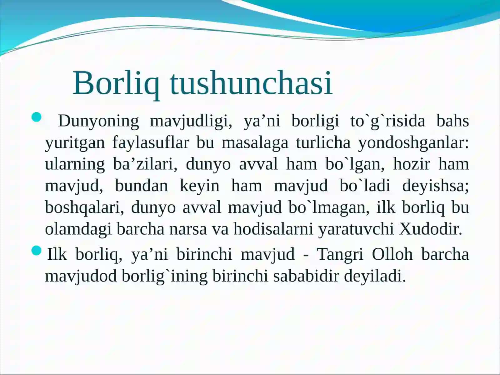 FALSAFA TARIXIDA BORLIQ MASALASI 2