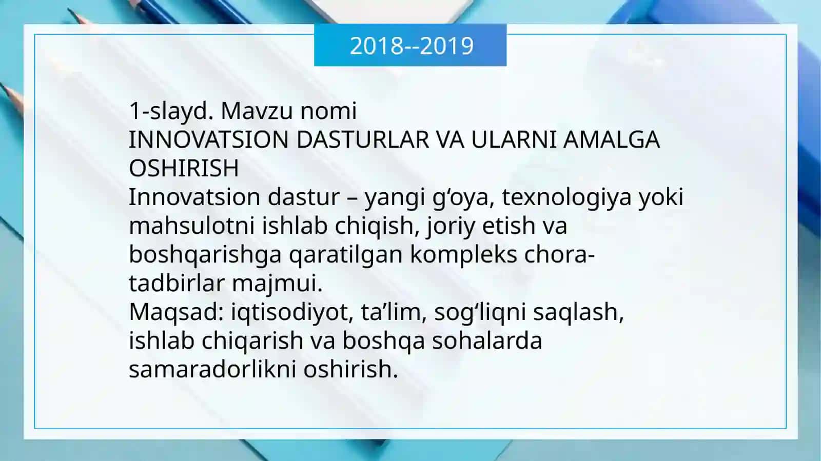 INNOVATSION DASTURLAR VA ULARNI AMALGA OSHIRISH 2