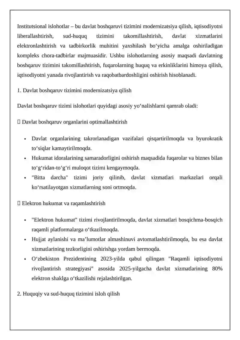 Institutsional islohotlar 2