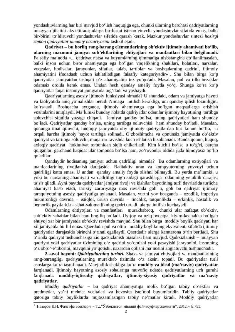 Qadriyatlar falsafasi (Aksiologiya) 2
