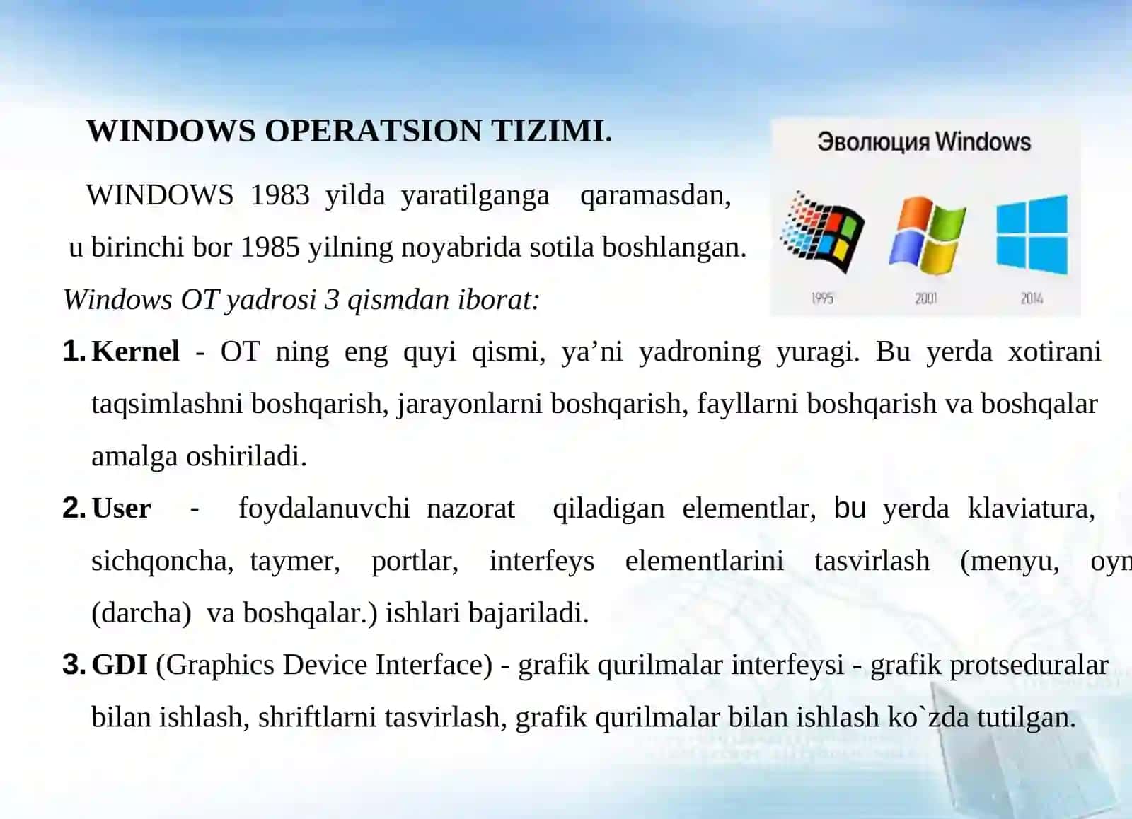 Windows, Linux operatsion tizimlari va ularni kompyuterga o`rnatish 2