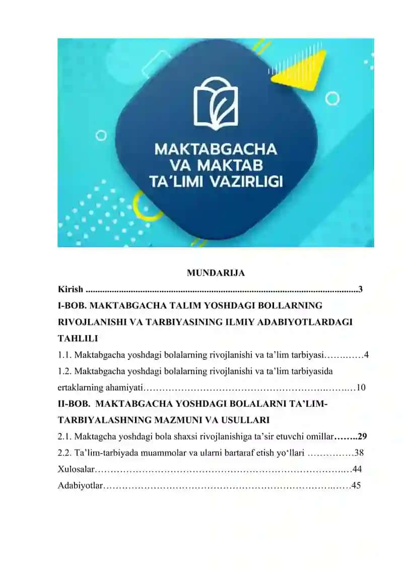 Maktabgacha talim yoshdagi bollarning rivojlanishi va tarbiyasi. 2