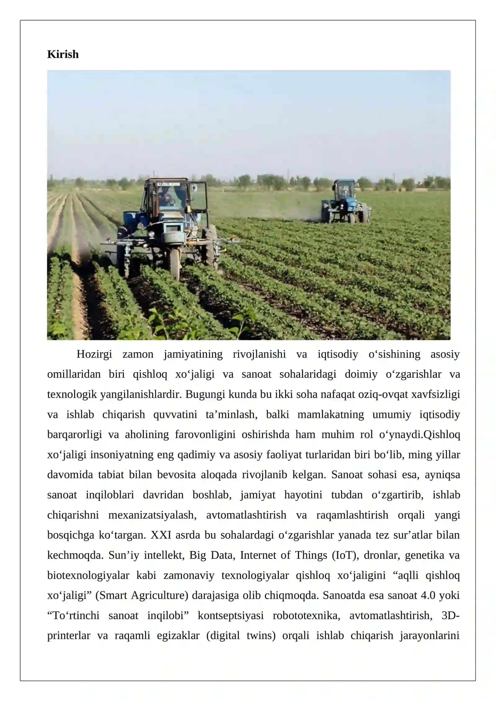Qishloq xo‘jaligi va sanoat sohasidagi o‘zgarishlar 2
