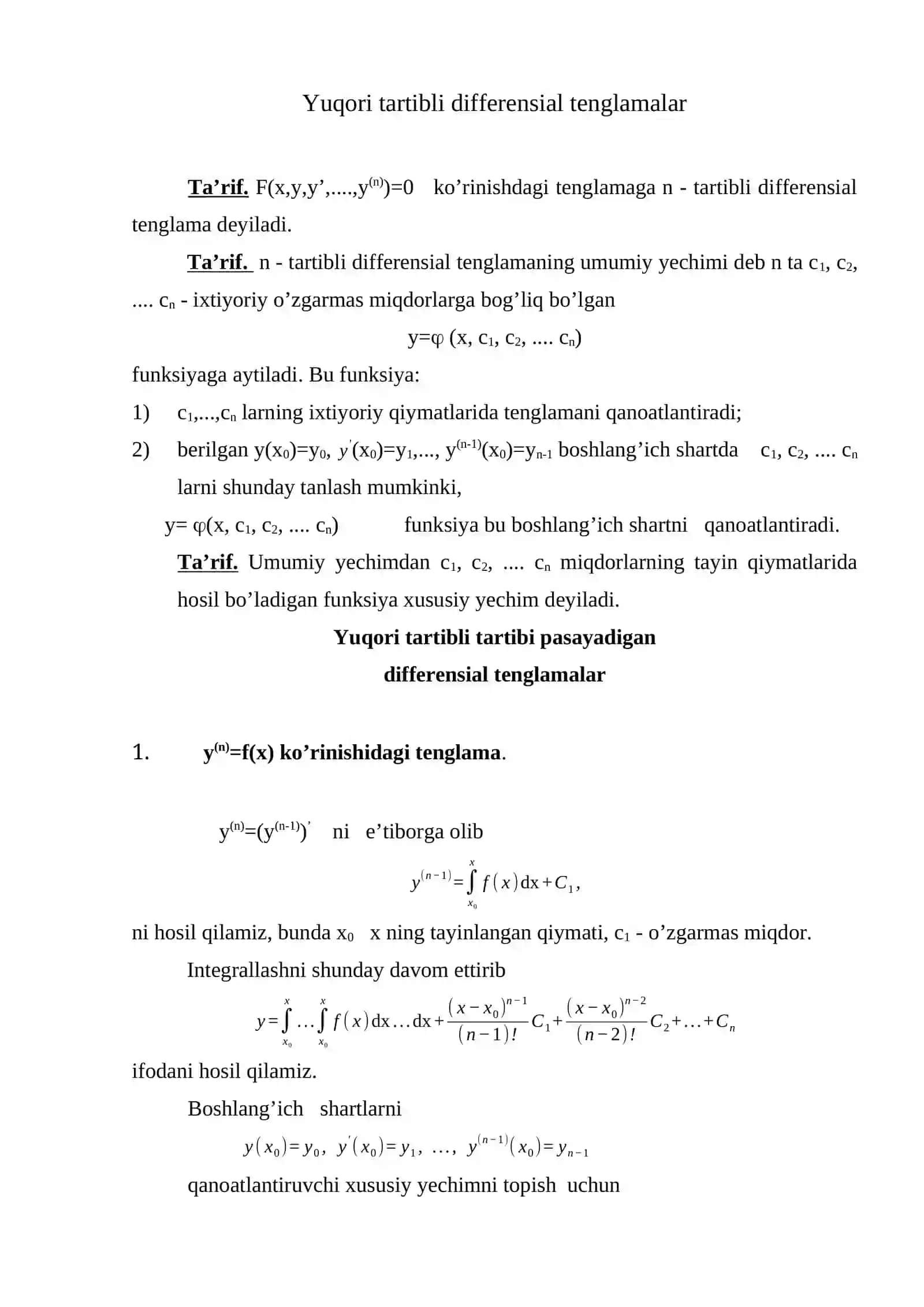 Yuqori tartibli differensial tenglamalar 2