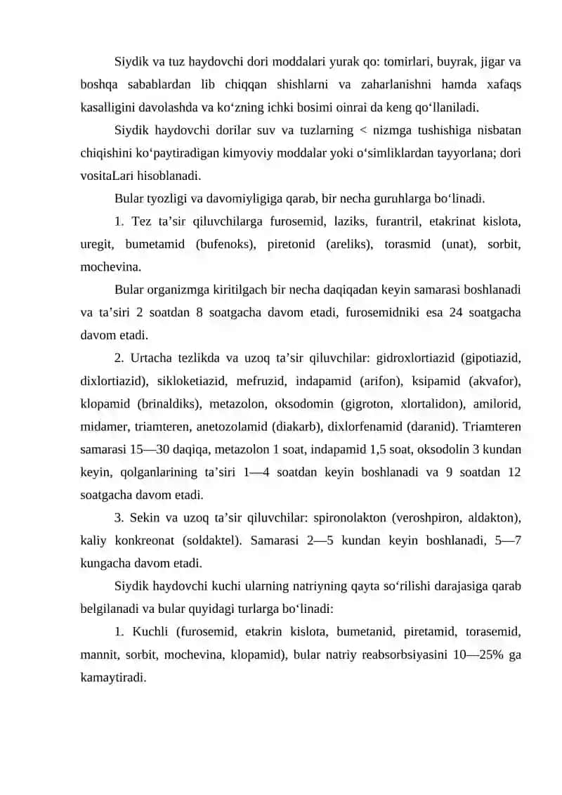 Siydik va tuz haydovchi dori moddalari 2