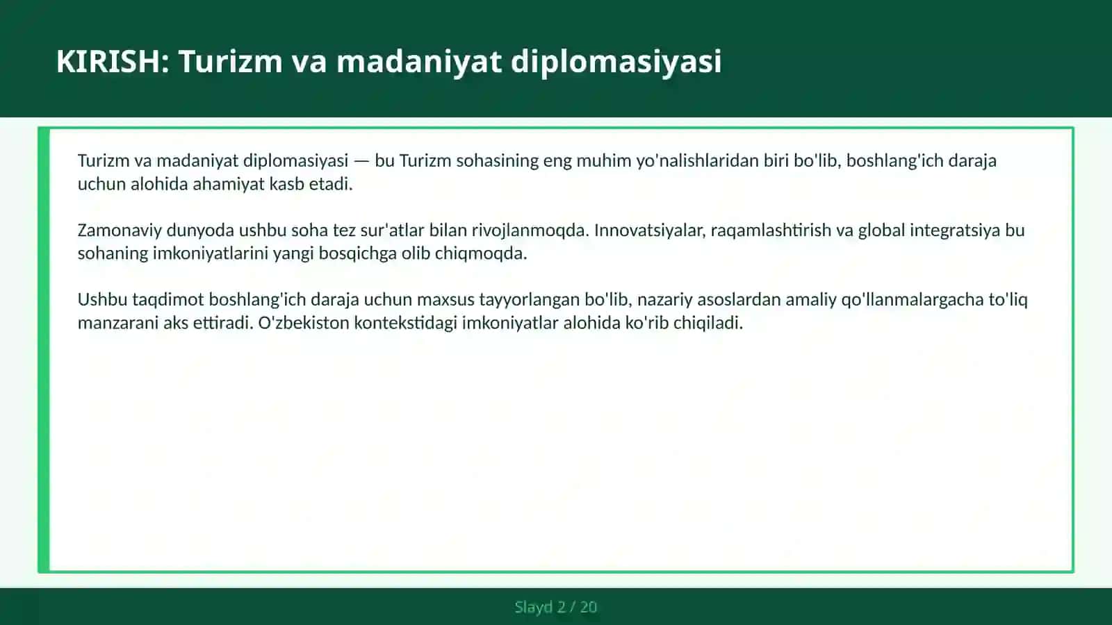 Turizm va madaniyat diplomasiyasi 2