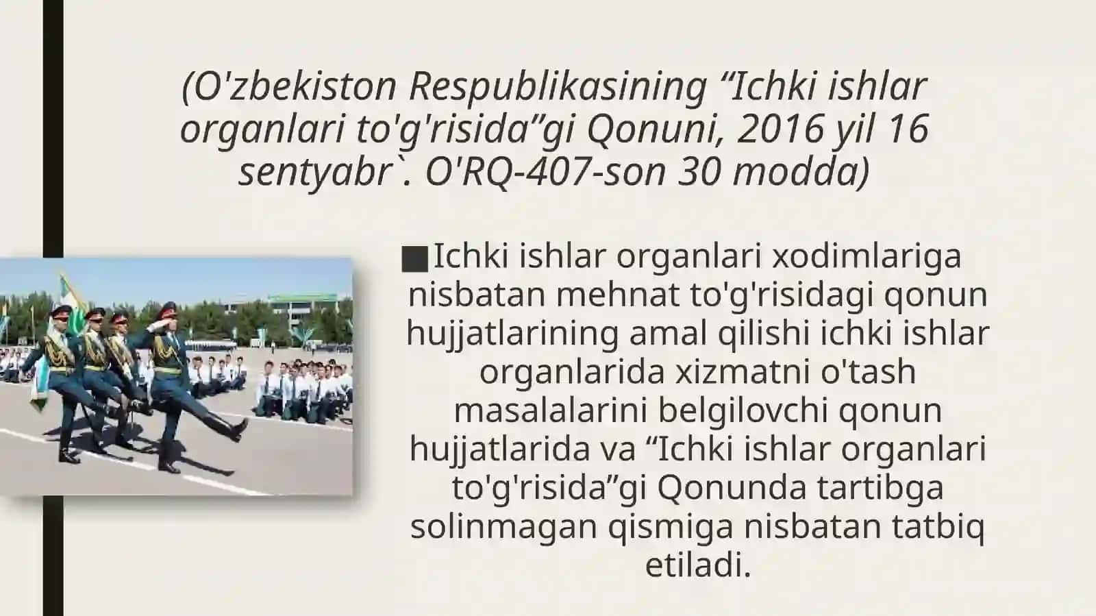 Oʻzbekiston Respublikasi Ichki ishlar qonunlari bo'yicha 2016-yil 6-sentabrdagi qonunlari 2