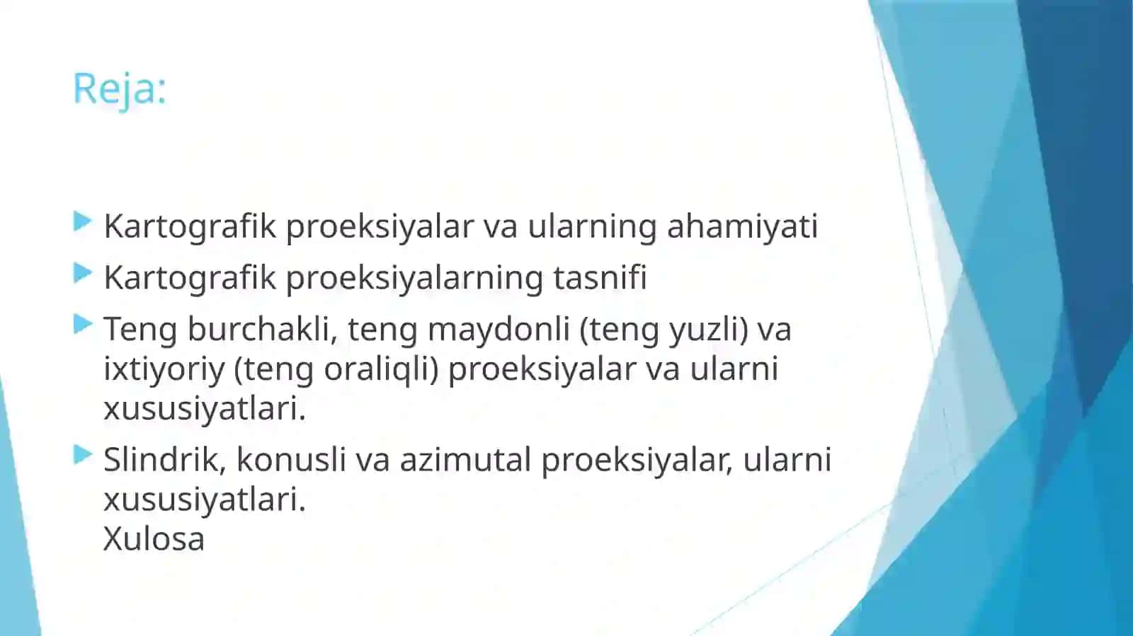 Kartografik proyeksiyalarning turlari 2
