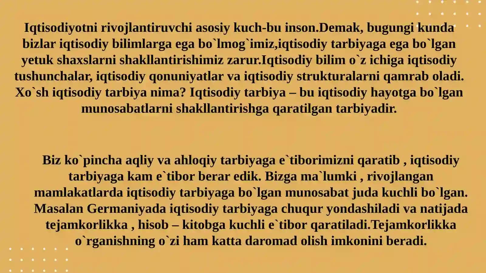 Iqtisodiy tarbiya nima? Tejamorlik haqida 2