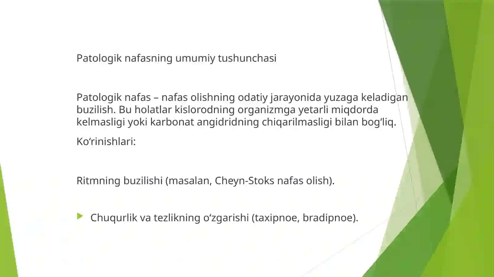 Nafasning patologik turlari va umumiy tushunchasi 2
