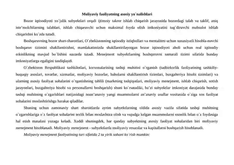 Moliyaviy menejmentni tashkil etish mexanizmi 2