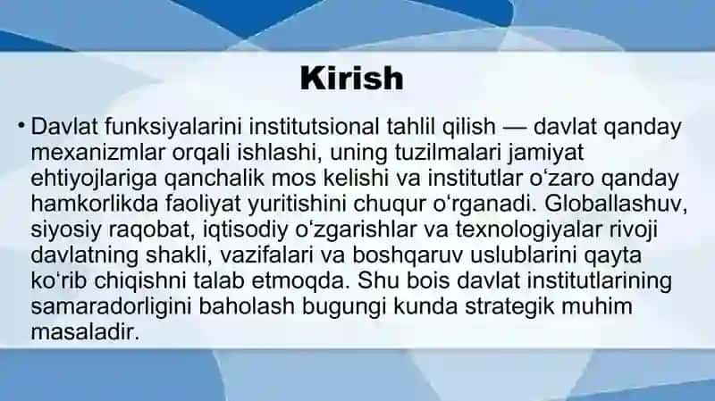 Davlat funksiyalarining institutsional taxlili 2