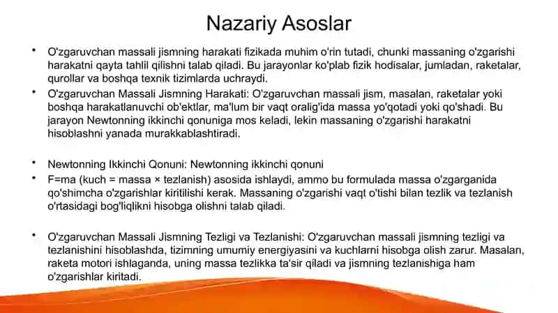 O'zgaruvchan Massali Jismning Harakati 2