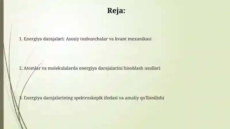 Energetik sathlarning nazariy tahlili 2