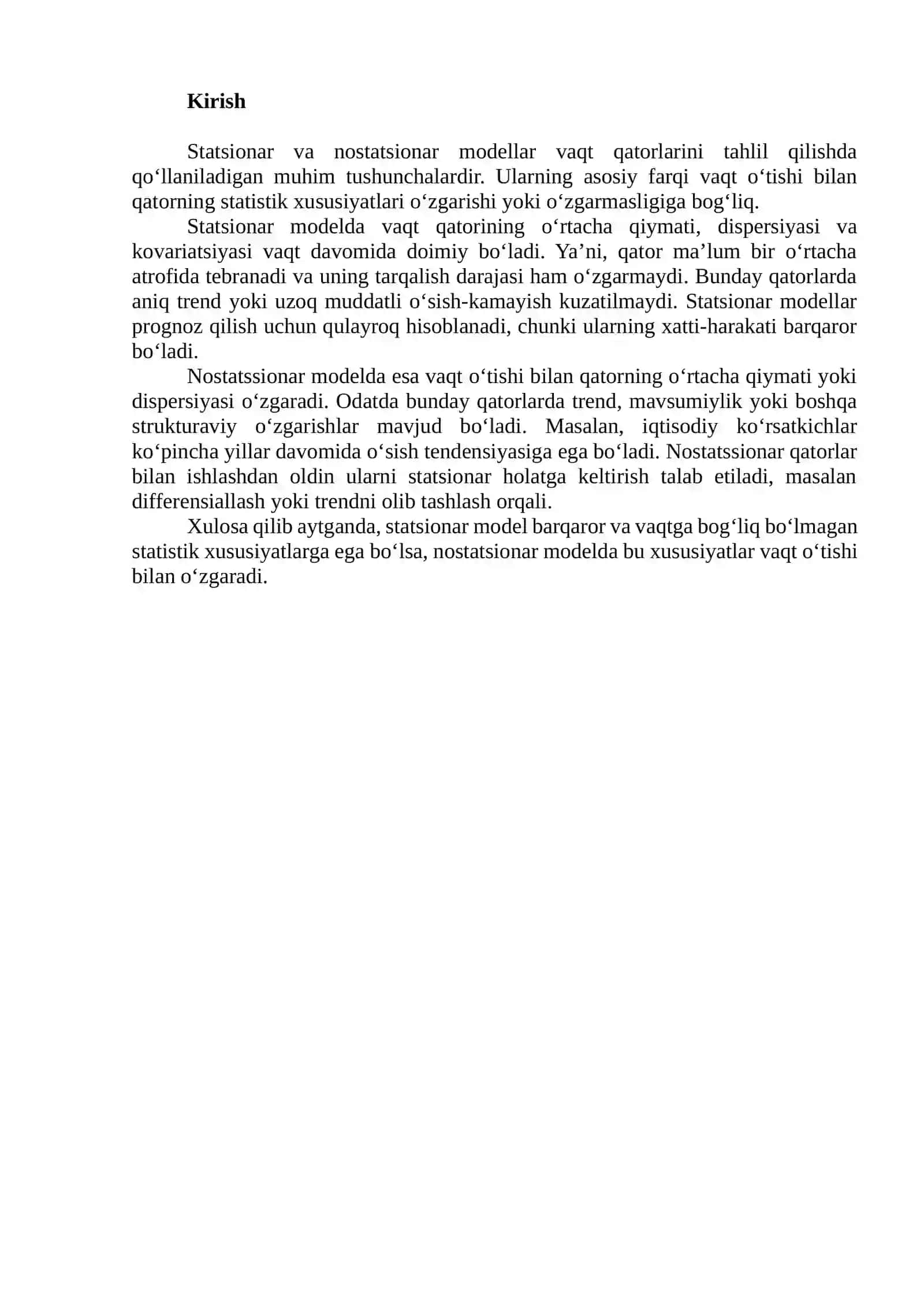 Statsionar va nostatsionar jarayon modellarining farqi 2