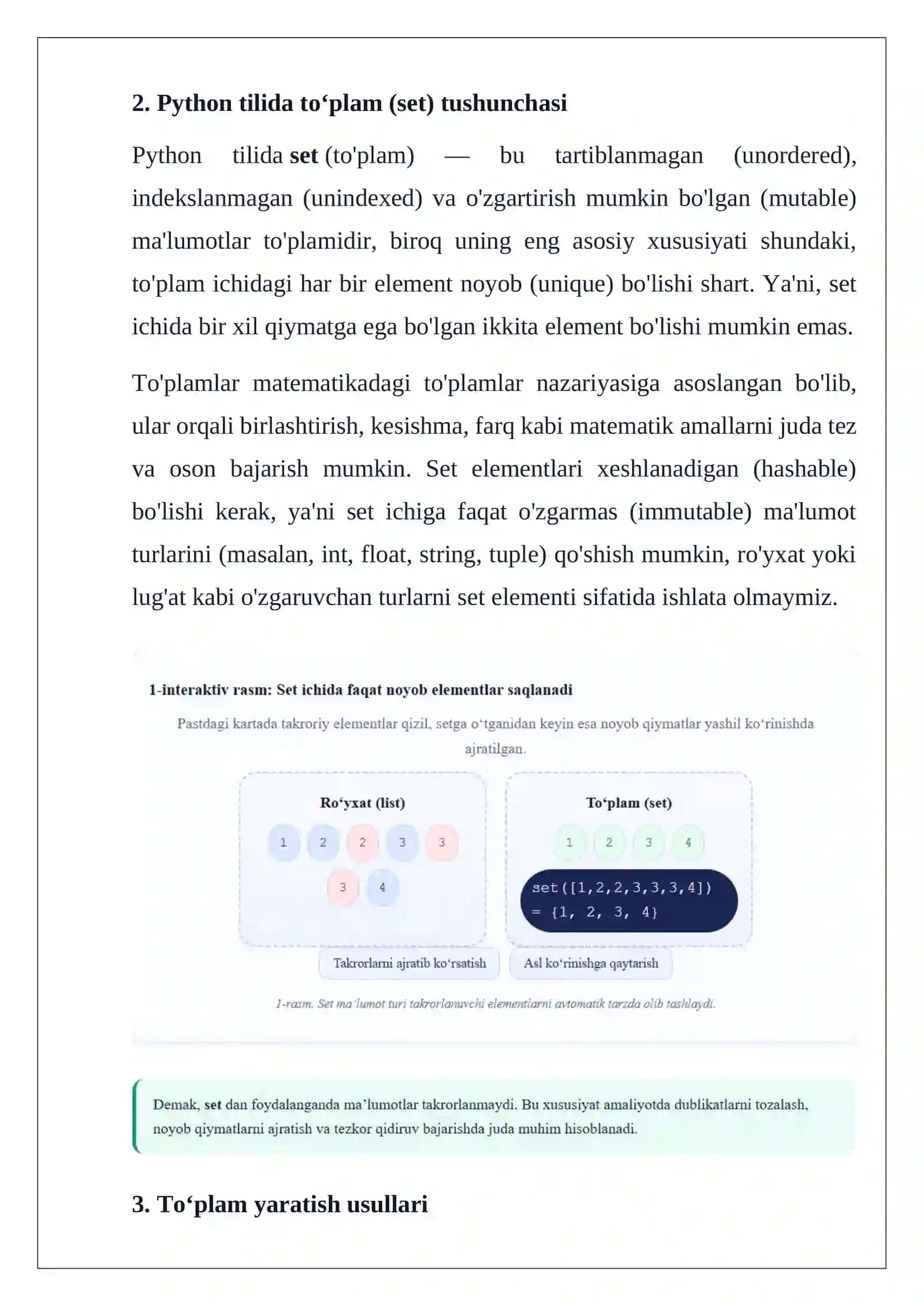 Python dasturlash tilida to‘plamlar bilan ishlash 2